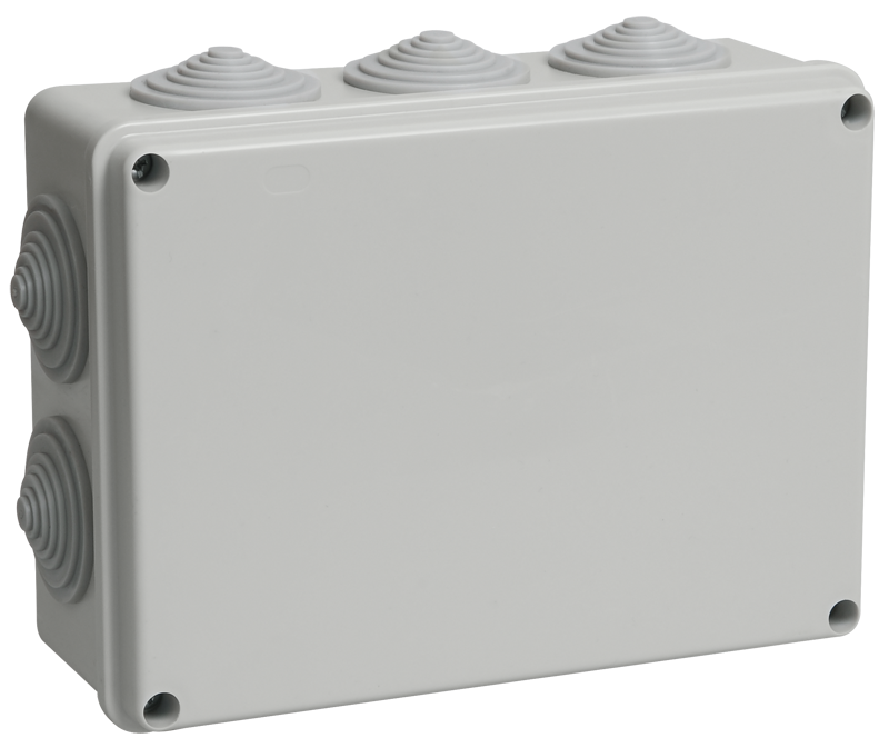 Коробка распаячная КМ41243 для о/п 190х140х70мм IP44 (RAL7035, 10 гермовводов) IEK складские остатки